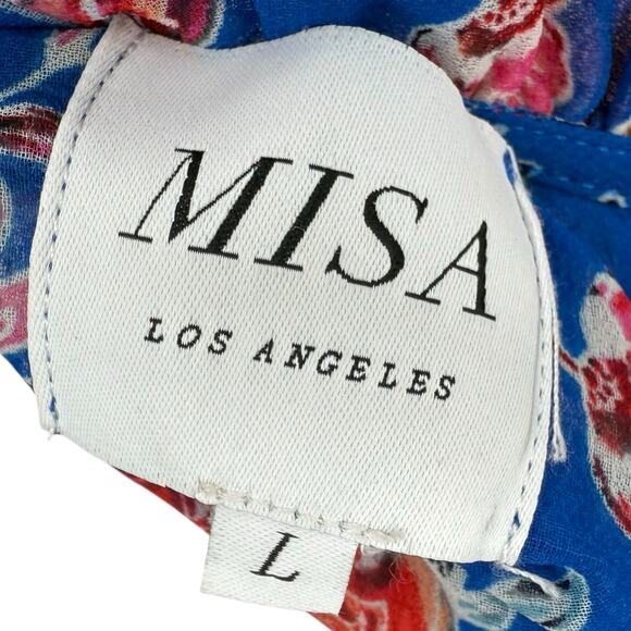Misa Los Angeles Royal Blue Floral Print Chiffon Ruffle Mini Dress, Size L - Picture 7 of 8